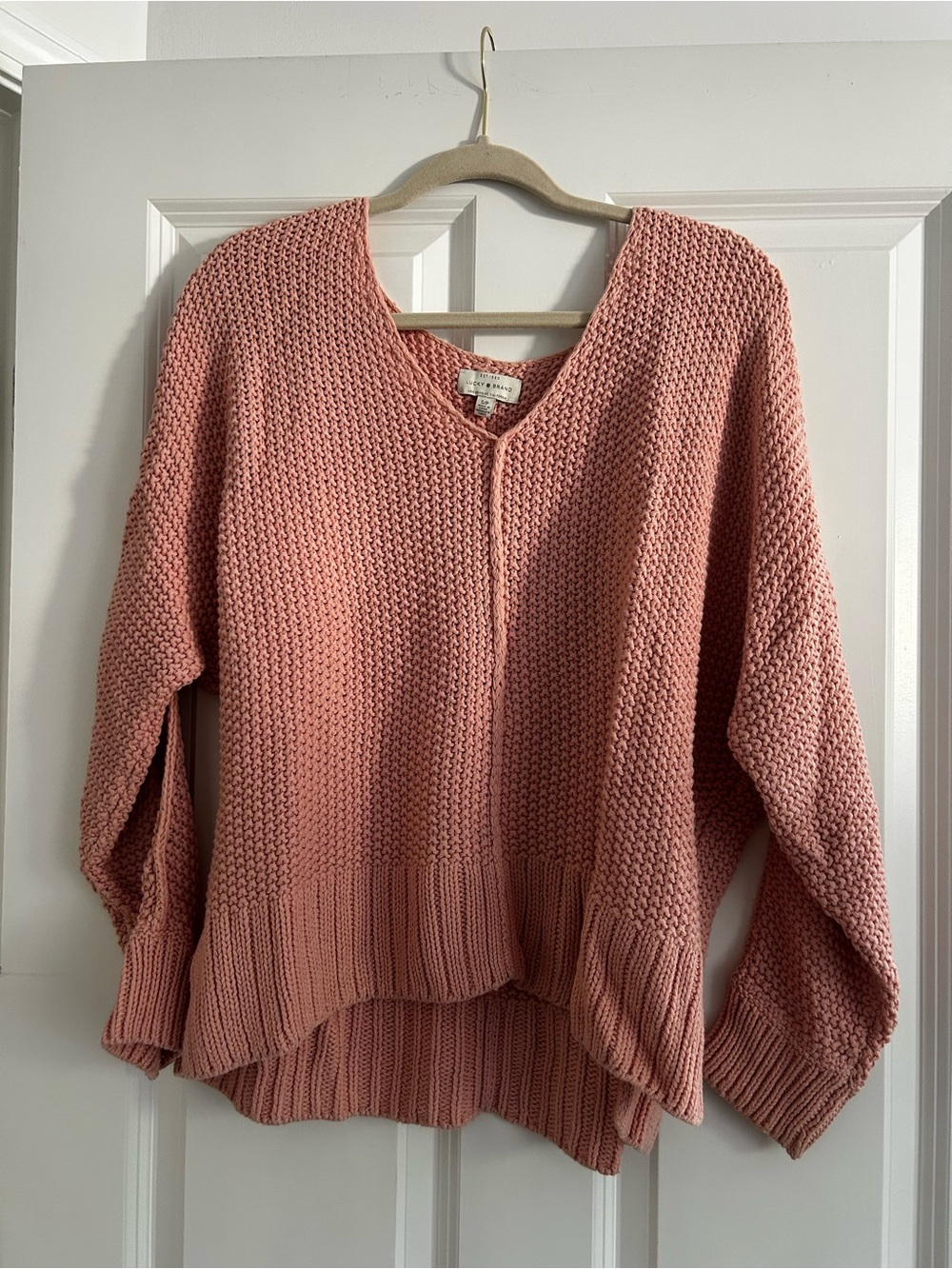 Lucky Brand Dusty Rose V-Neck Chunky Knit Sweater